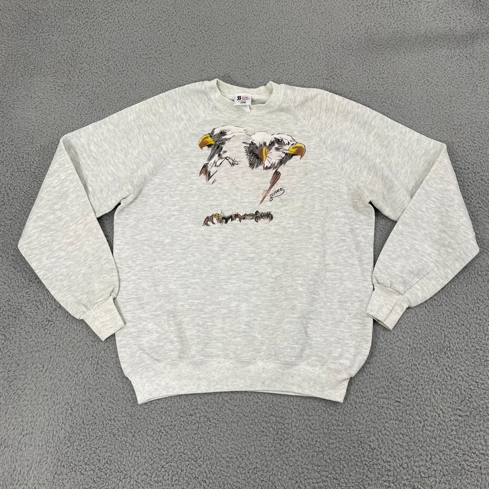 Vintage 90s Bald Eagle Sweatshirt Men XL Gray LEE Sturdy Sweats Crewneck